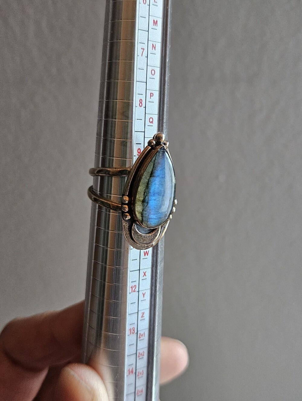 Sterling Silver Labradorite Teardrop Ring Size 10 – Blue Flash Split Shank - Picture 3 of 8